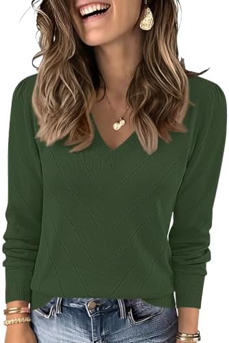 Womens Tops Long Sleeve V Neck Lightweight Knit Pullover Sweaters